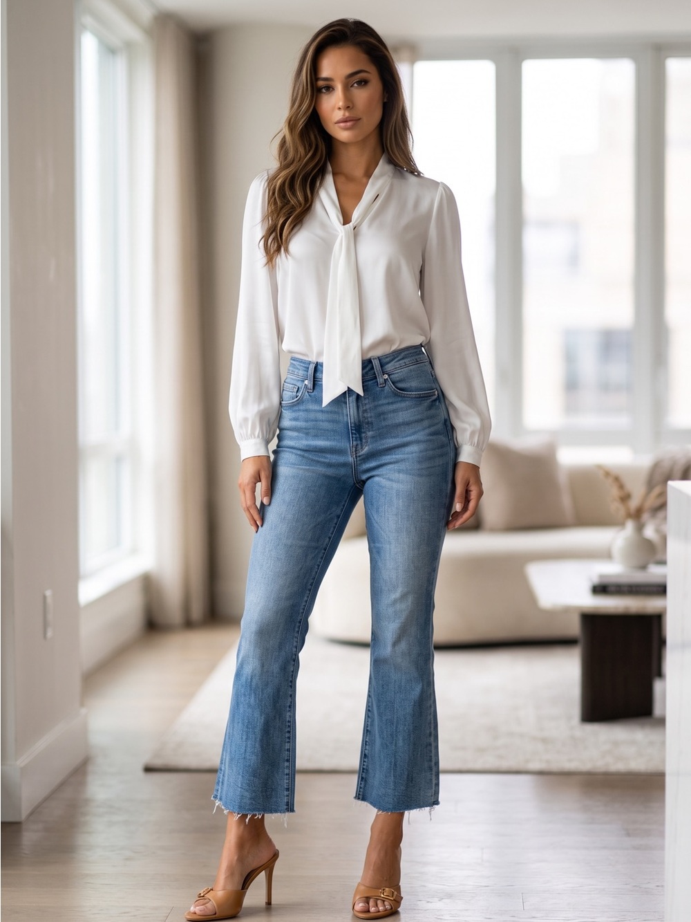 PAIGE Laurel Canyon High Rise Medium Wash Slim Fit Bootcut Denim Crop Jeans $249